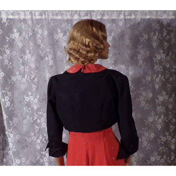 40s Bolero Jacket Vintage 1940s Black Faille Cropped Evening Fancy Size Small - Picture 4 of 10